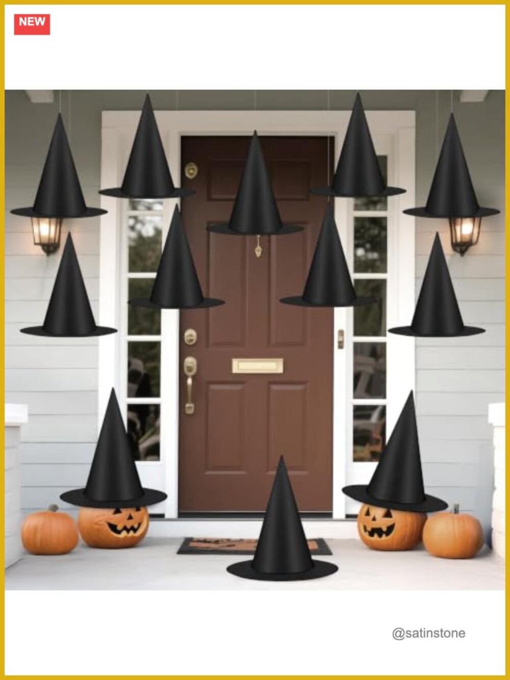 12 PCS Hanging Halloween Witch Hats with Nylon Rope, Porch Decor